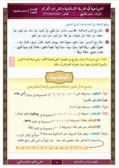 ملزمة اسلامية للصف السادس اعدادي