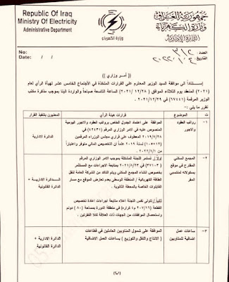 سلم راتب عقود وزارة الكهرباء بدآ من شهر الواحد لسنة 2022