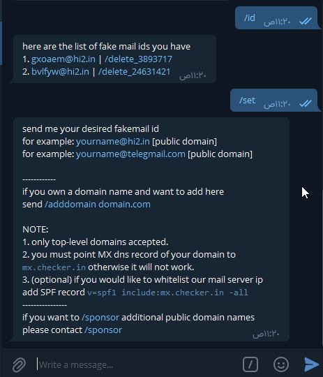 بوت Fake Mail bot telegram