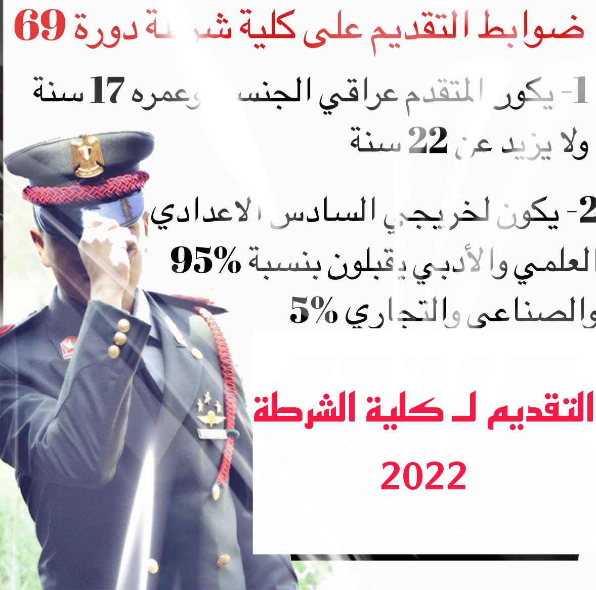 شروط و ضوابط واستمارة التقديم لكلية الشرطة للدورة ( 69 ) لعام 2022
