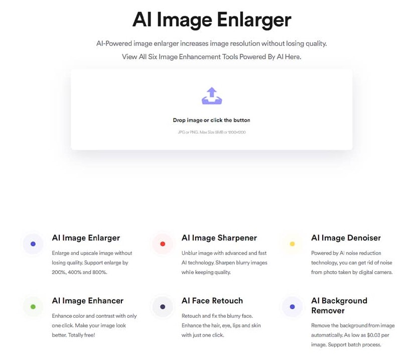 Al Image Enlarger هو أداة تكبير الصور مدعوم بالذكاء الاصطناعي ، يزيد Al Image Enlarger من دقة صورك في فترة زمنية قصيرة. كل هذا دون تغيير جودة الصورة. كما يمكن من تعديل الصور، من حيث تصحيح الإضاءة وإزالة الخلفية. Upscale media