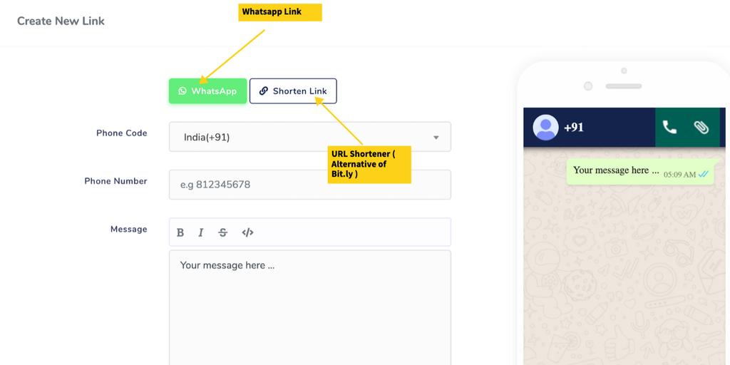 خدمة لإنشاء رابط قصير لرسائل ال Whatsapp بعنوان URL مميز دون الكشف عن رقمك WhatsApp Link Shortener