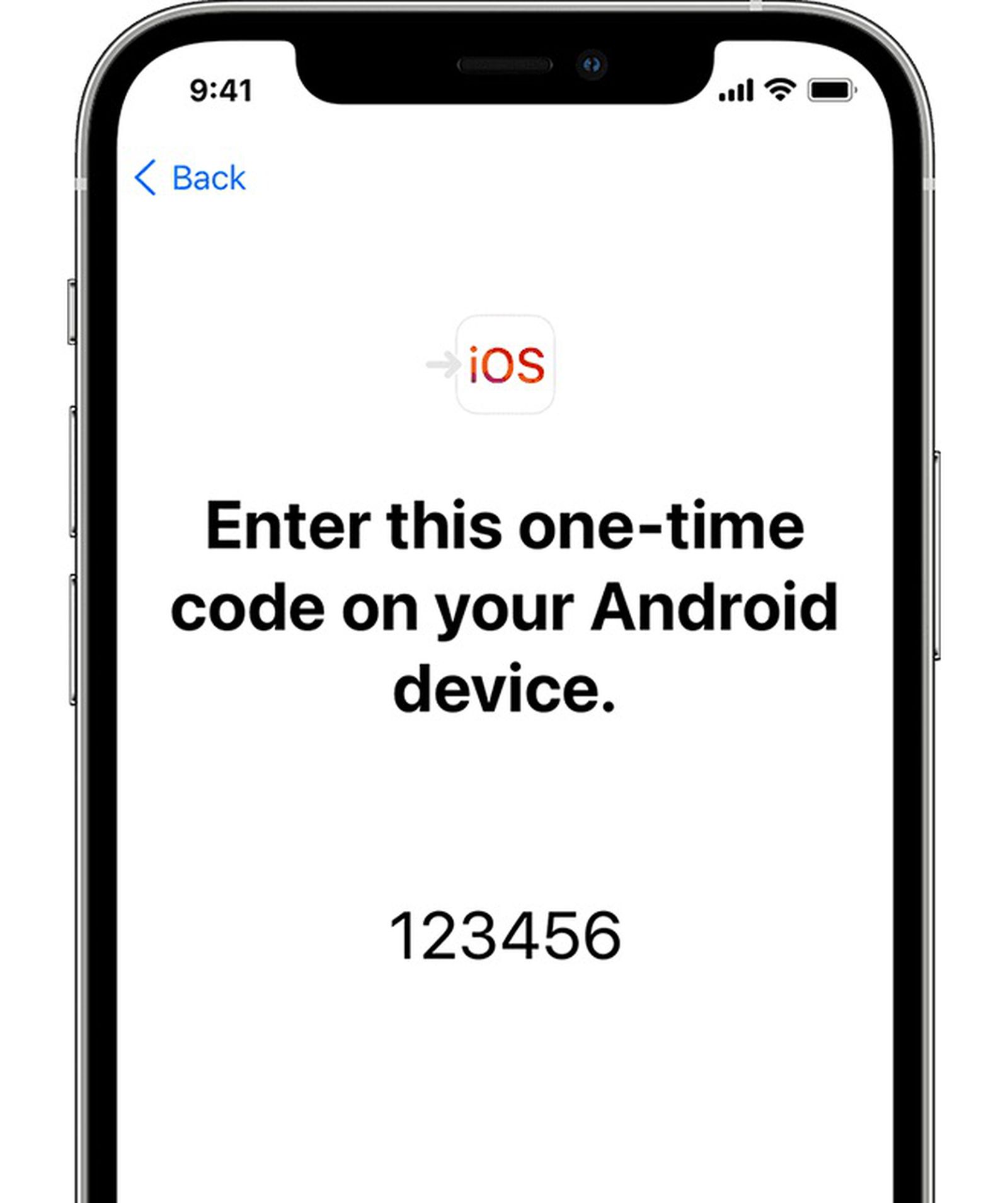 على هاتفك الذي يعمل بنظام Android ، افتح تطبيق Move to iOS واتبع التعليمات التي تظهر على الشاشة.    على iPhone ، انقر فوق متابعة عندما ترى شاشة Android Transfer ، ثم انتظر حتى يظهر رمز مكون من عشرة أو ستة أرقام.