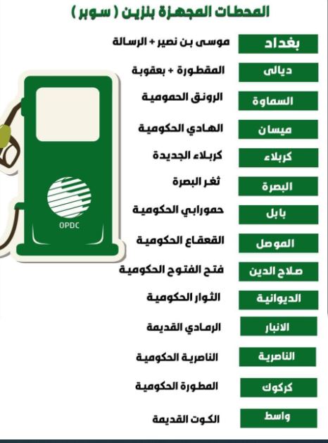 محطات توزيع بنزين السوبر في محافظات العراق 2022