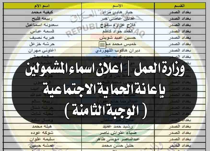 وزارة العمل اعلان اسماء المشمولين بإعانة الحماية الاجتماعية الوجبة الثامنة موقع معلوماتي