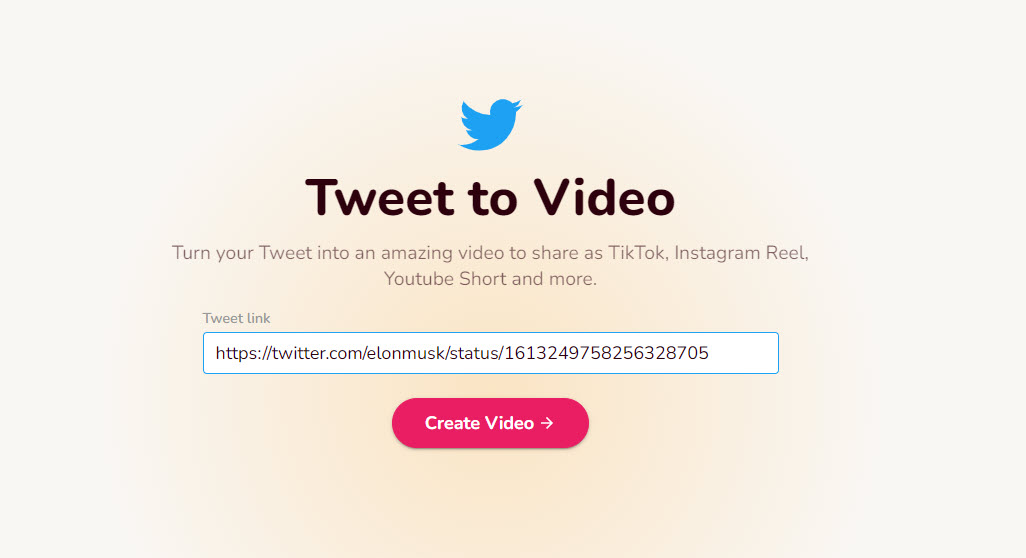 In the photo below you can see an example. Put a tweet link and click on the Create Video button. Then we have a video in which the tweet appears with a random background while a male or female voice is responsible for reading it.
